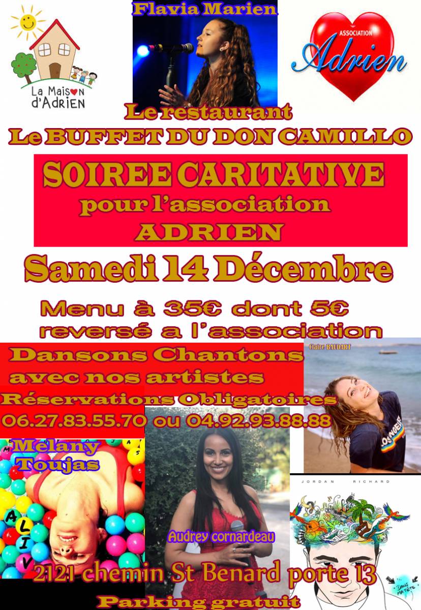Antibes-Vallauris : Dîner-spectacle au bénéfice de l'Association Adrien Samedi 14 décembre au “Buffet”