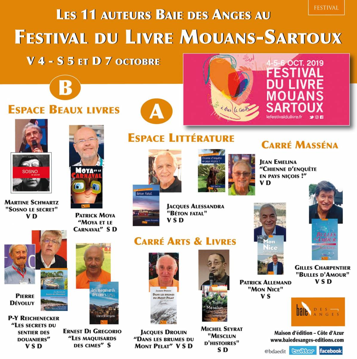 Retrouvez les 11 auteurs Baie des Anges au Festival du Livre Mouans-Sartoux